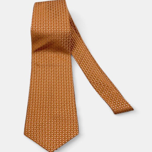 Jos. A. Bank Silk Tie Burnt Orange Geometric Textured - Picture 3 of 6